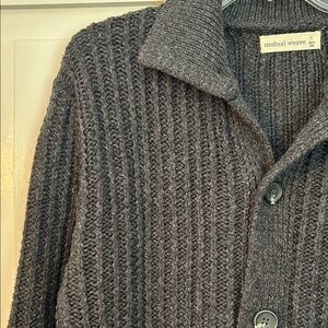 MUTUAL WEAVE Mens Cardigan Sweater Gray Large Grandpa Chunky Heavy Granola Cabin